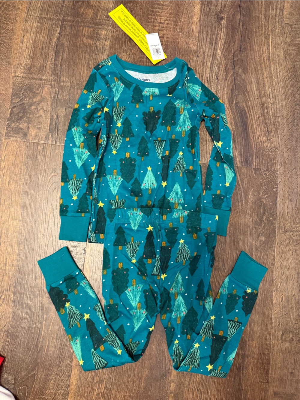Old Navy Teal Green Kids Pajama Set with Tree Print
